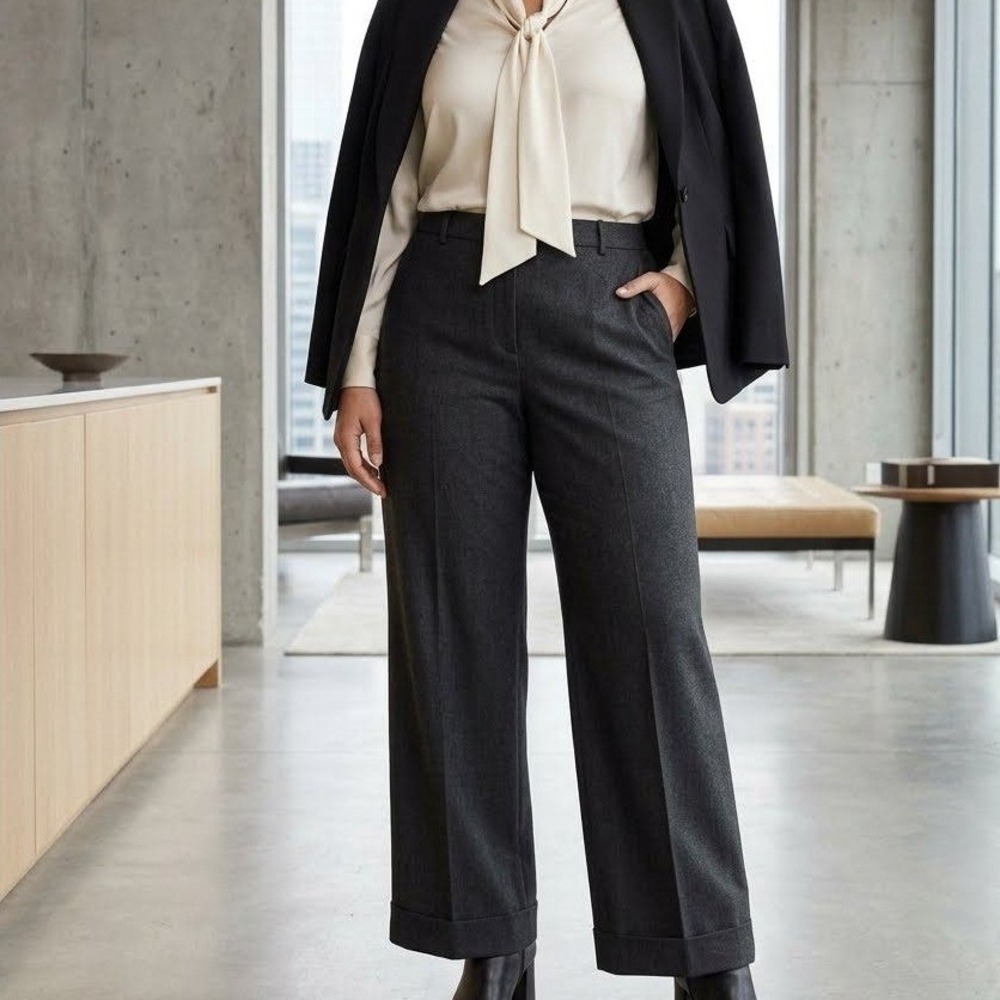 Lafayette 148 New York Gray Wool Blend Straight Leg Trousers Pants Size 16